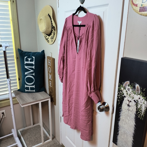 Women's Balloon Long Sleeve Dress - Prologue Sz M Cottagecore Dusty Rose Pink - Picture 3 of 10